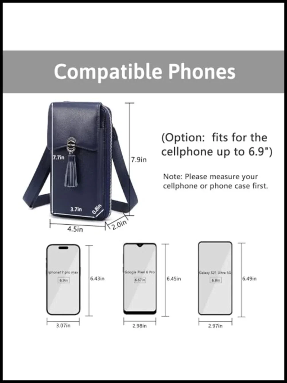 Genuine Leather Small Crossbody Bag RFID Phone Purse Wallet Adjustable Strap